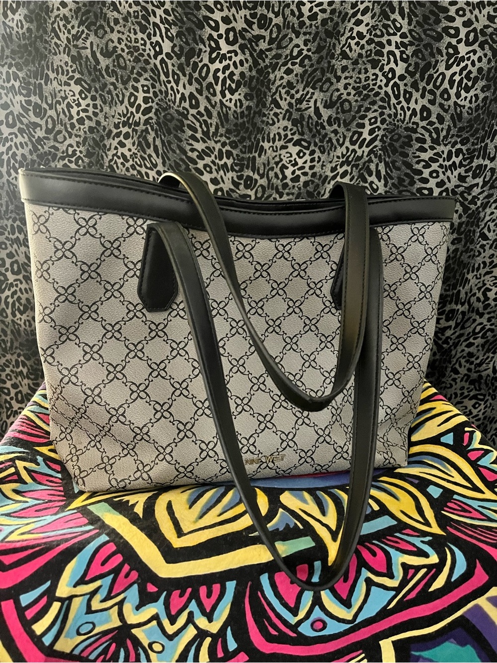 Nine West Black and Cream Monogram Tote